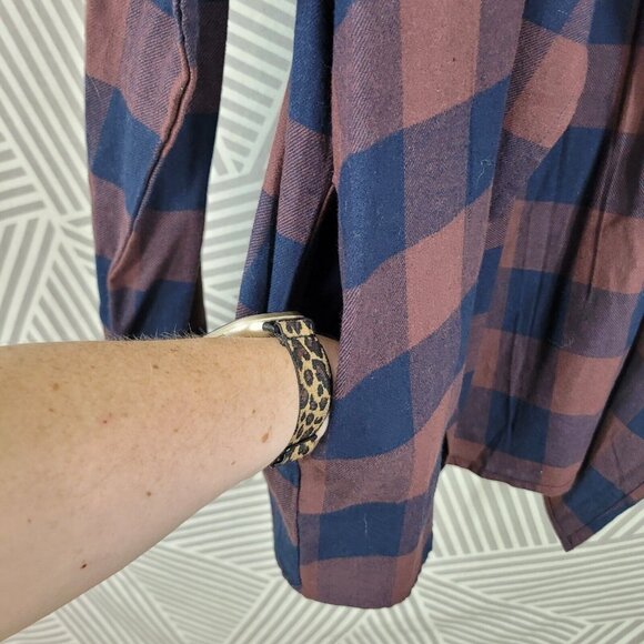 Kori Plaid Blazer Jacket size Large Lightweight Red Open Front Drape Flannel - Picture 3 of 7